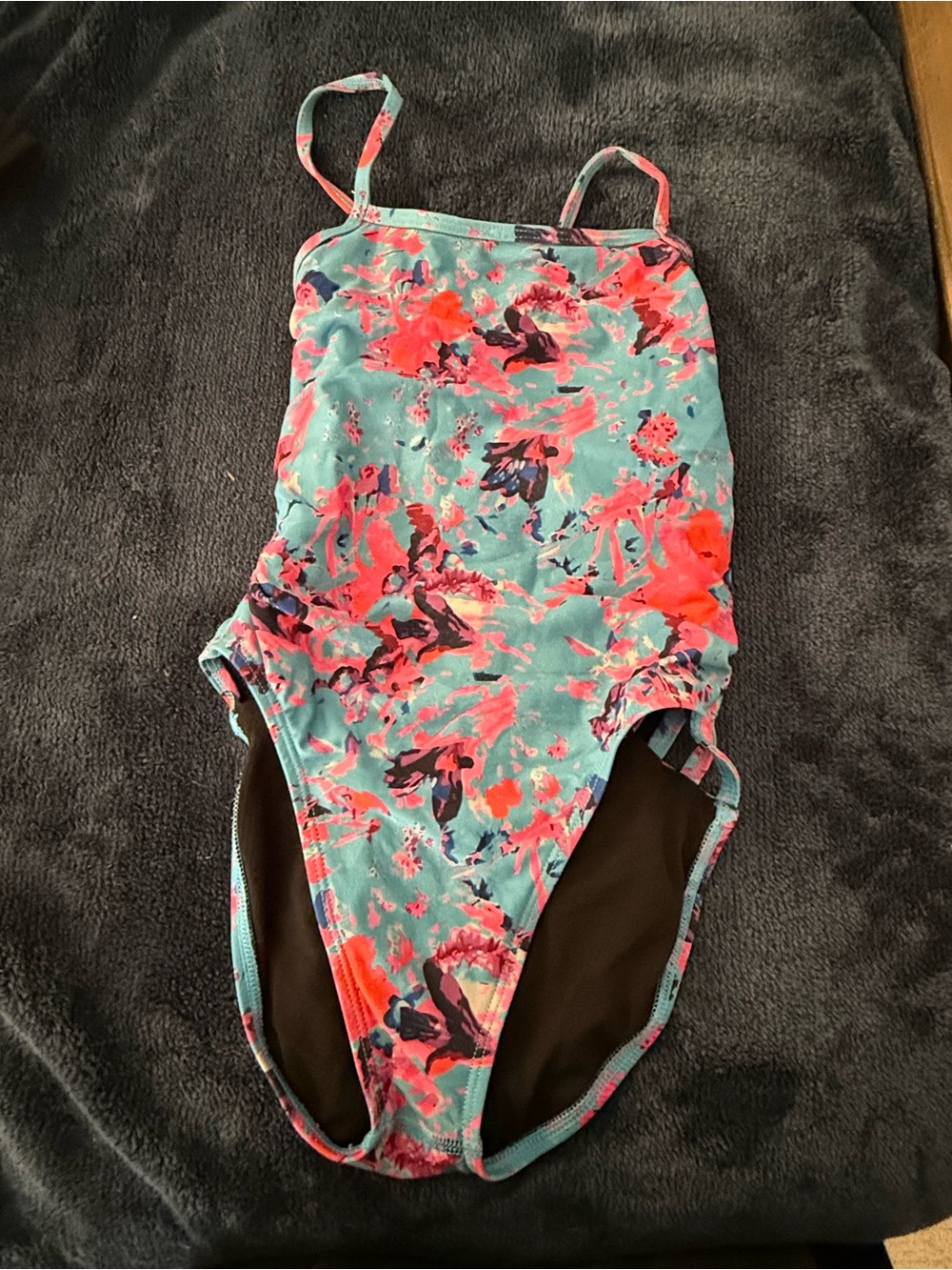 Jolyn Clothing Teal One-Piece Swimsuit with Coral and Navy Floral Print